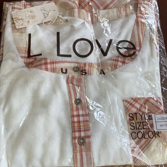 Plaid Orange-Rust ,White Button 3/4 Sleeve Shirt - Picture 6 of 7